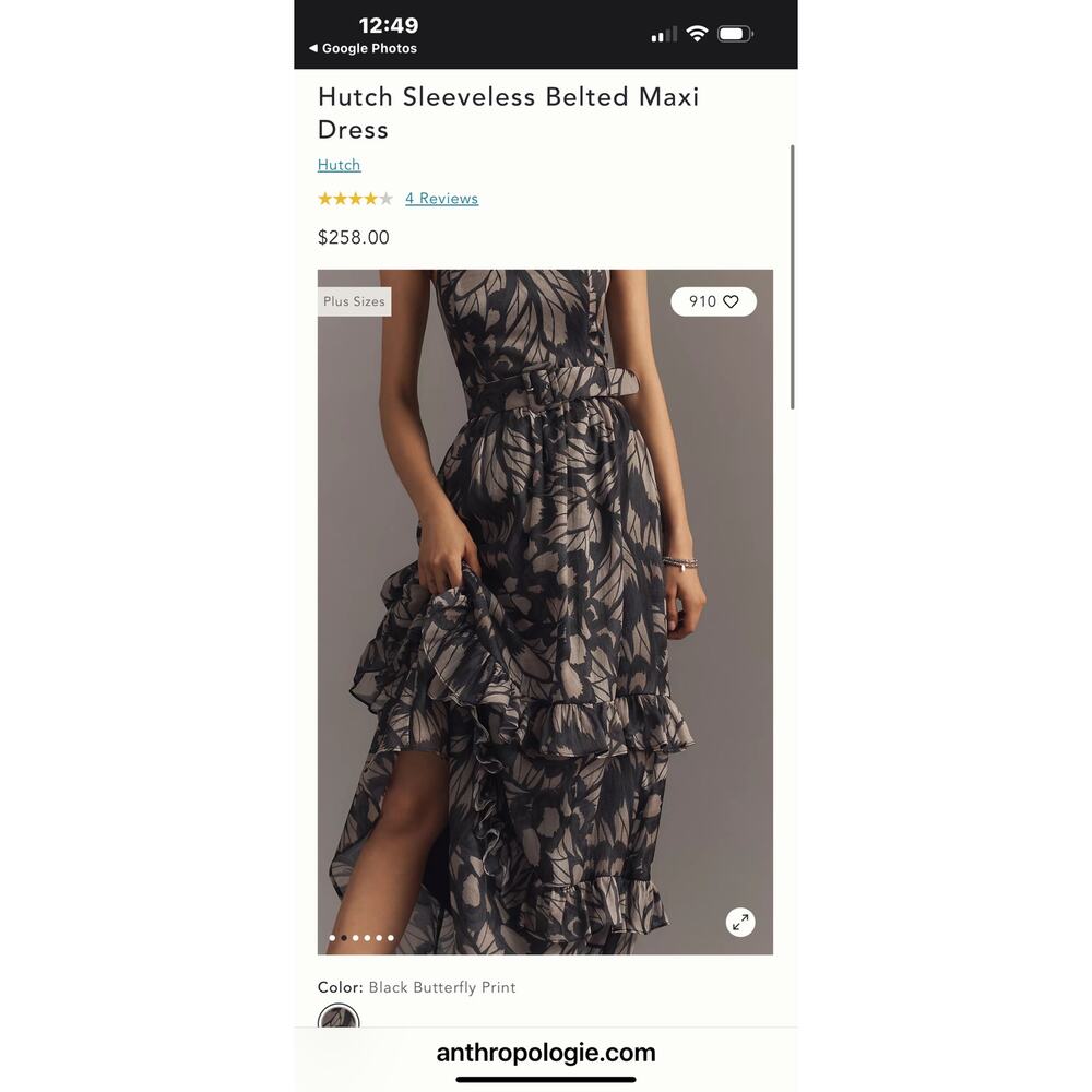 Hutch Sleeveless Belted Maxi Dress Strapless Black Butterfly Print Size LP NWOT - Picture 8 of 12